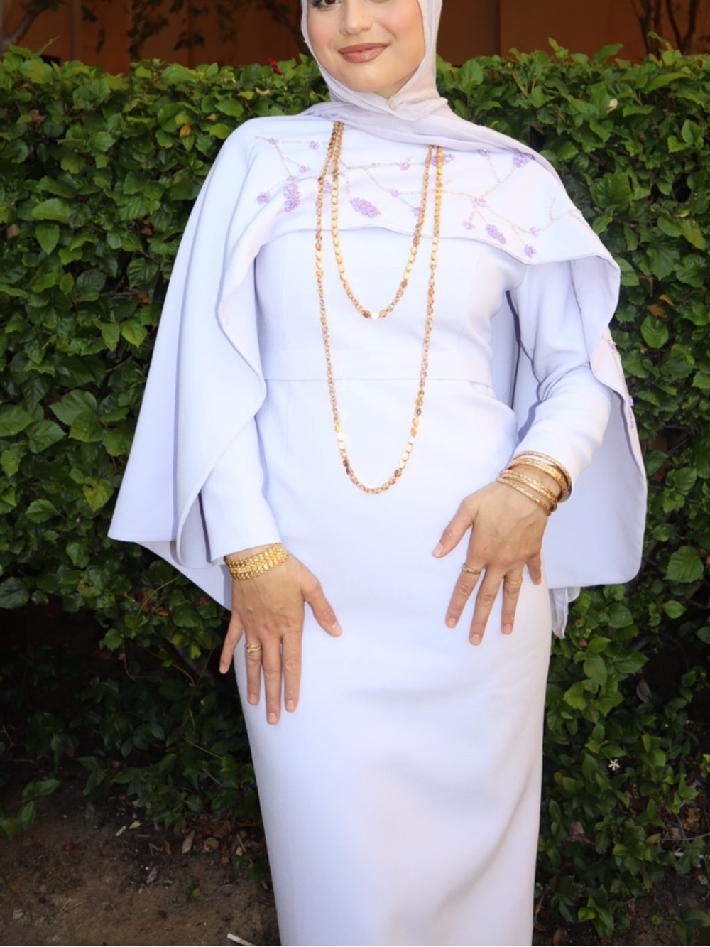 Elegant Long Sleeve Modest Dress with Cape in Light Lavender